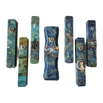 Mezuzah Case, Van Gogh Inspired, Washi Tape and Glitter on Wood, group view