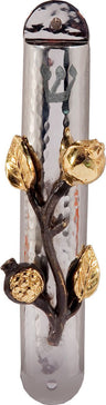 Emanuel Hammered Mezuzah Case 10cm- Pomegranate Branch (EM-MFS1)