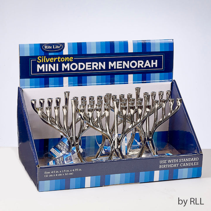 Rite Lite Silvertone Modern Mini Modern Menorah, Aluminum, 4 x 5 Inch