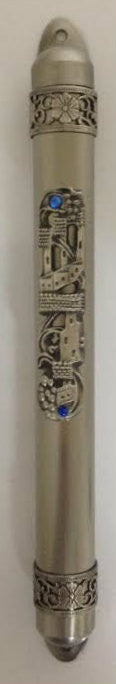 Pewter Mezuzah Case Jerusalem Grape Design 10cm (MZ-MM4C/10)