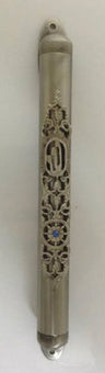 Pewter Mezuzah Case Floral Design 12cm (MZ-MM4D/12)