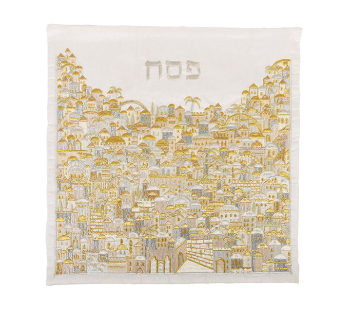 Emanuel Full Embroidered Matzah Cover Jerusalem-- Gold