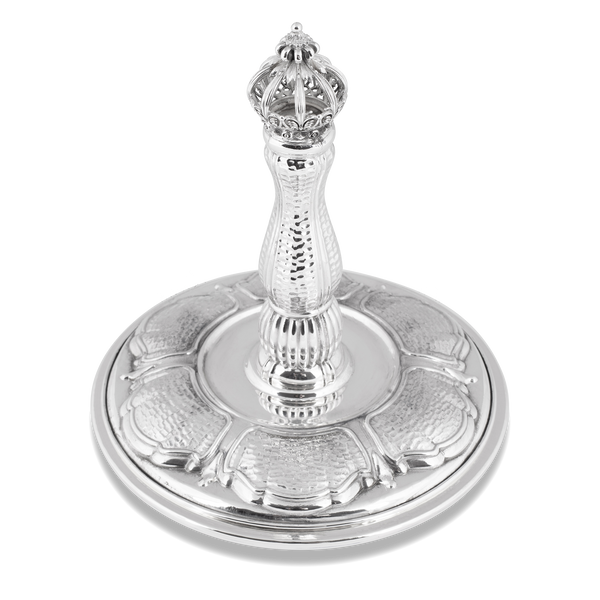 Decorative Torah roller handle and disc with crown finial, design AE-66
