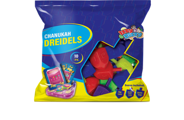 Chanukah Dreidels pouch of ten medium assorted colors plastic dreidels