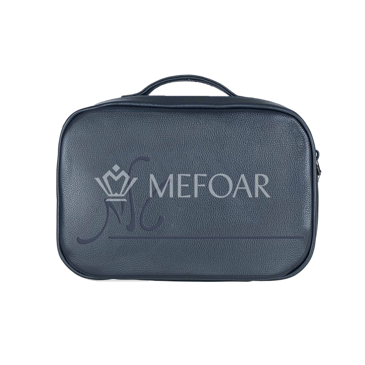 Navy leather travel tallis and tefillin bag, design 412