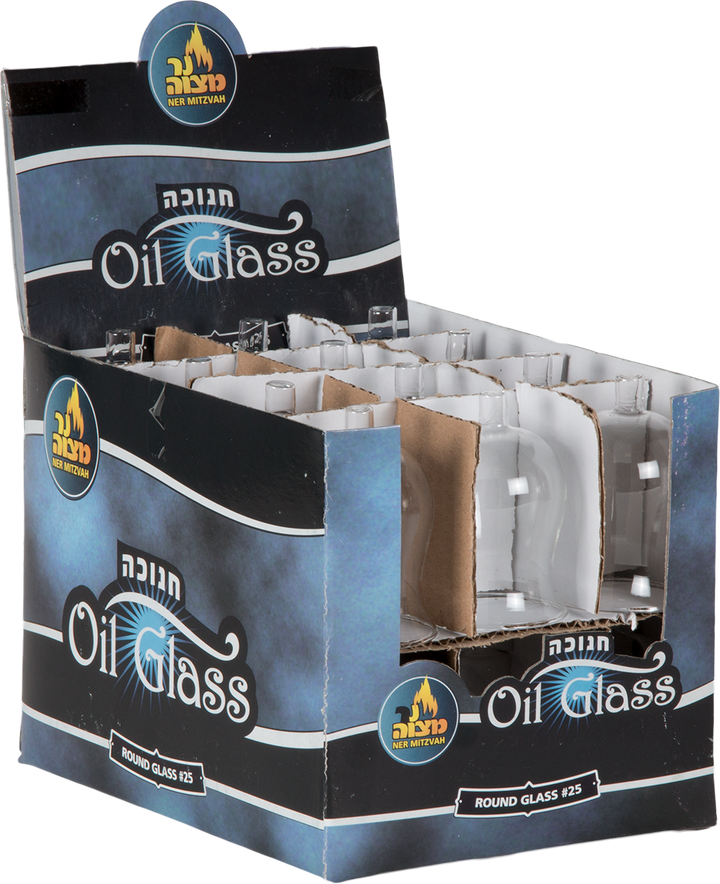 Ner Mitzvah Oil Glass counter display of #25 extra large glass cups