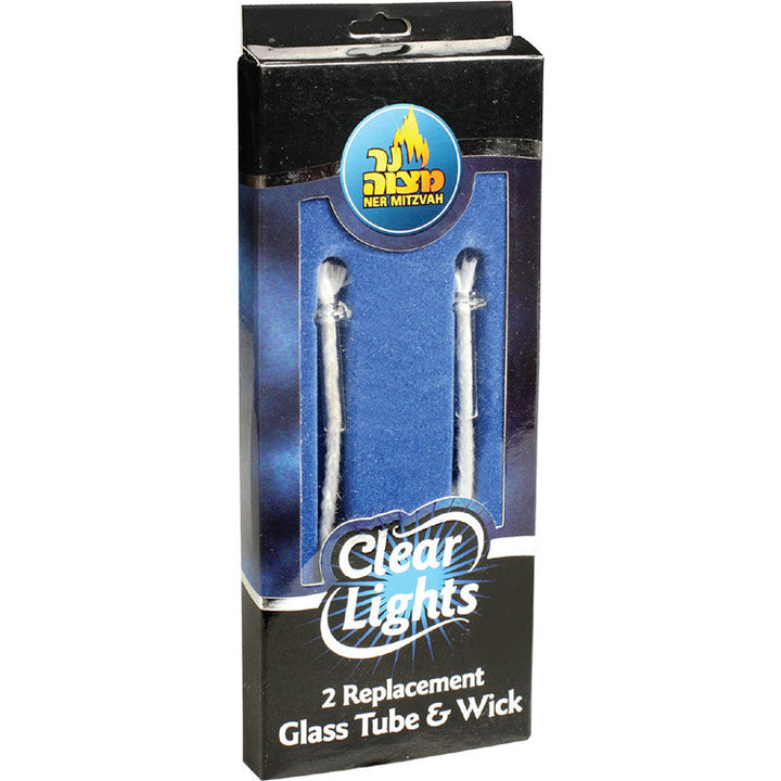 Ner Mitzvah Clear Lights package of 2 replacement glass tubes and wicks