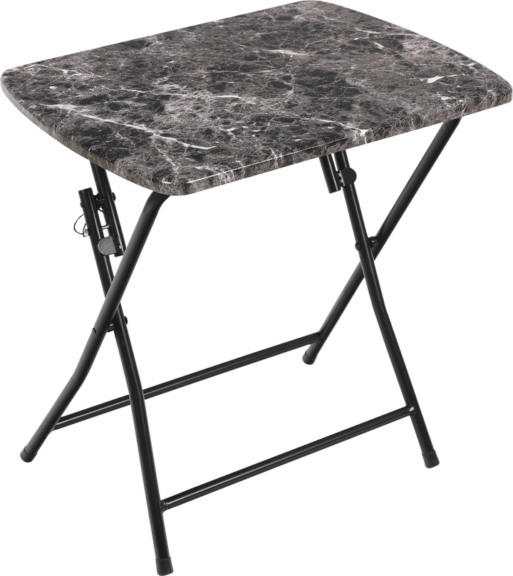 Folding menorah stand with a black marbled top and crossed legs