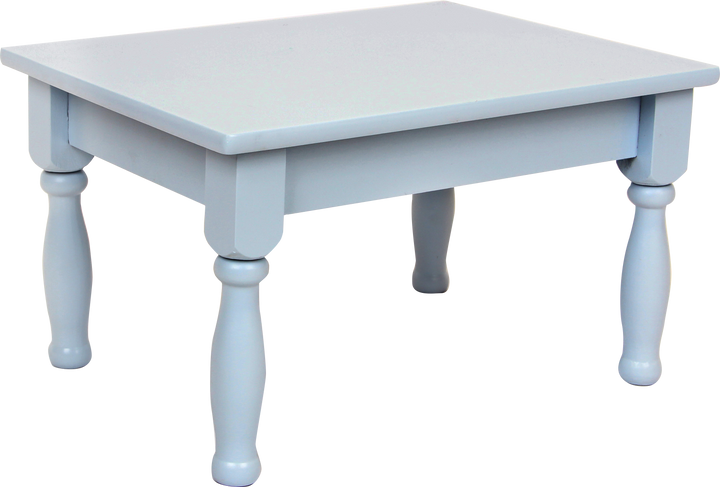 Grey wood menorah stand with square top and turned legs