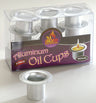 Ner Mitzvah medium aluminum menorah oil cups in a nine-pack with one cup displayed