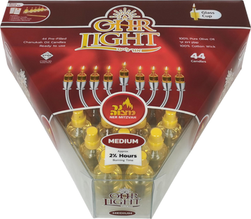 Ner Mitzvah Ohr Light Medium box of 44 prefilled olive oil candles