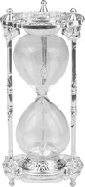 Silver tone ornate Chanukah sand timer hourglass with white sand