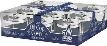 Box of 9 Ner Mitzvah silver plated oil cup cover wick holders