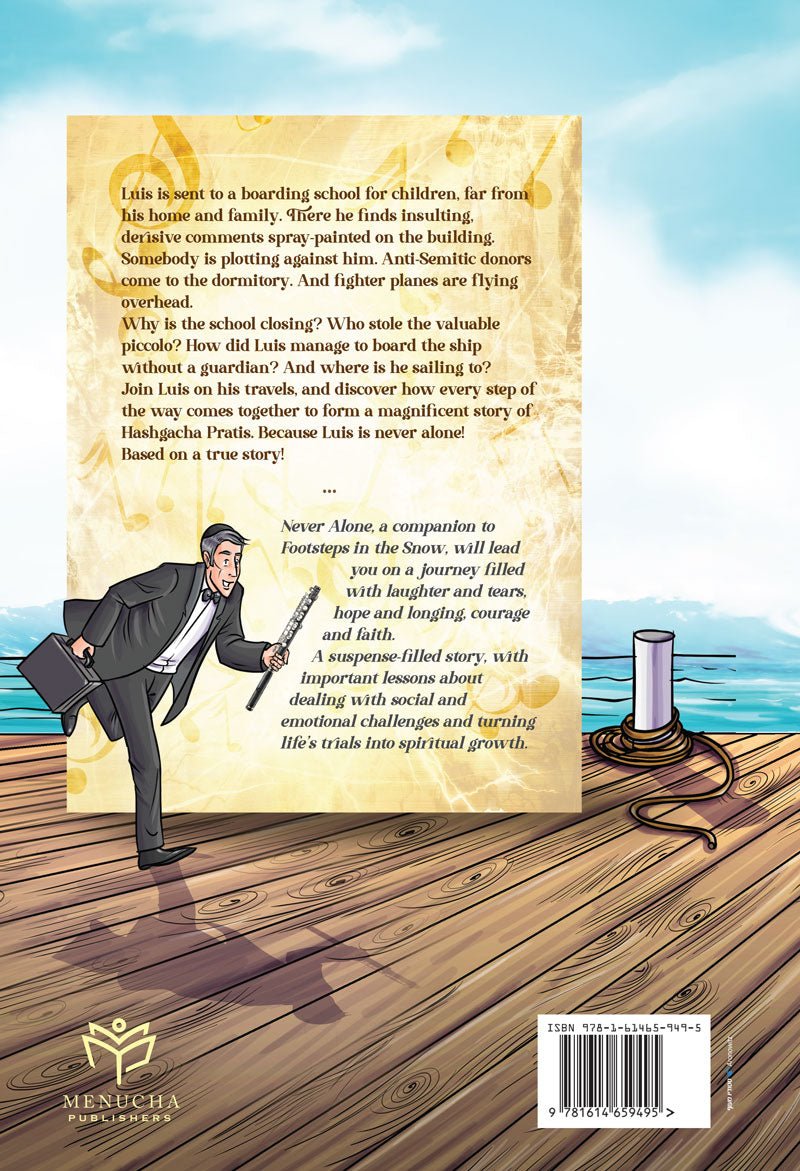 Back cover — "Based on a true story" summary of Luis's journey, Never Alone