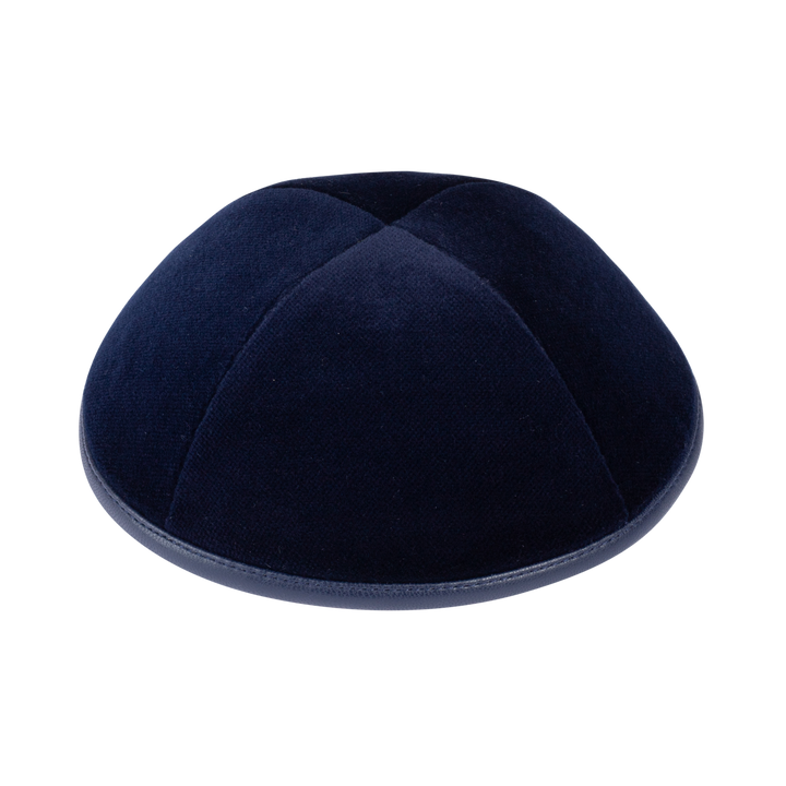 Navy Velvet Kippah – Leather Rim Yarmulke