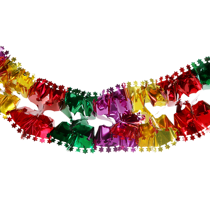 Red, gold, green and purple decorative chain with small star-shaped trim along the edges