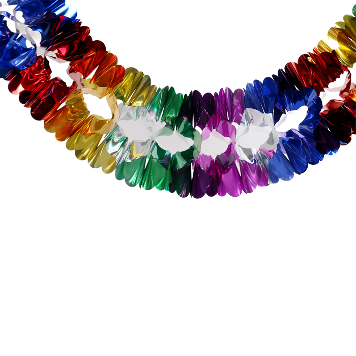 Multicolored foil flower chain for sukkah decoration