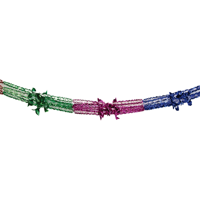 Multicolored foil mesh chain with ball accents for a sukkah