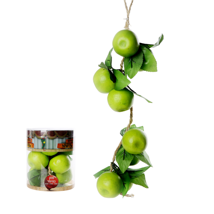 Artificial green apples on a hanging vine for sukkah decoration