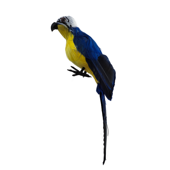 Blue and yellow hanging decorative bird for a sukkah
