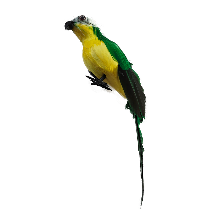 Green and yellow hanging decorative bird for a sukkah
