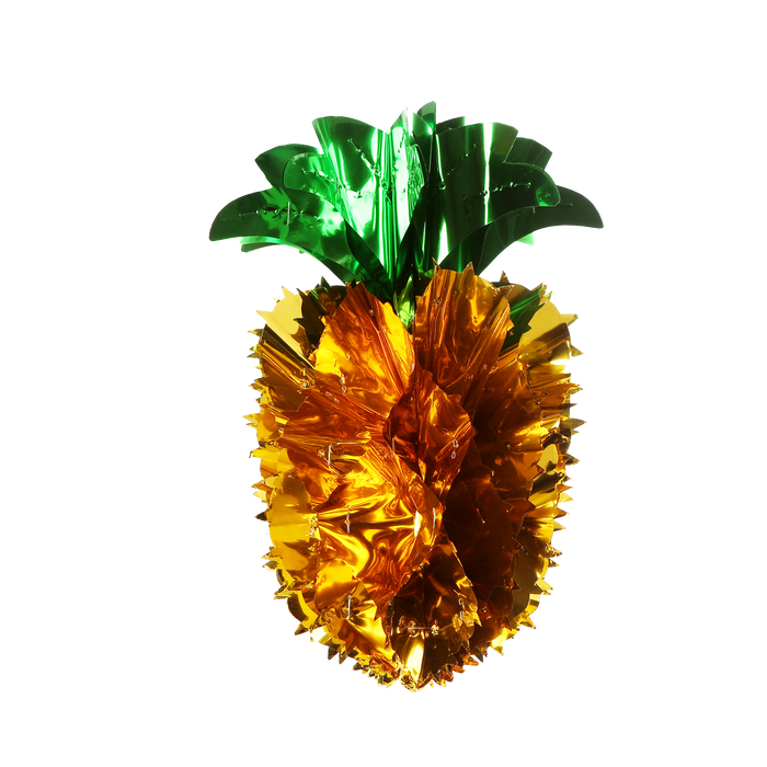 Gold foil pineapple with green leaves for sukkah decoration