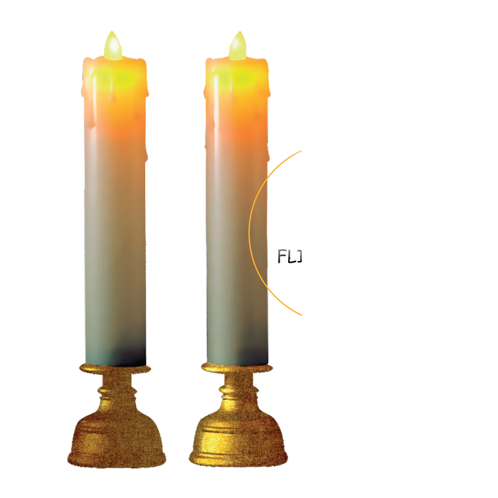 Pair of flickering flameless LED candles with gold-colored bases