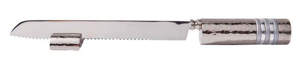 Emanuel Challah Knife Hammered with Rings-- Silver Rings (EM-NSD4)