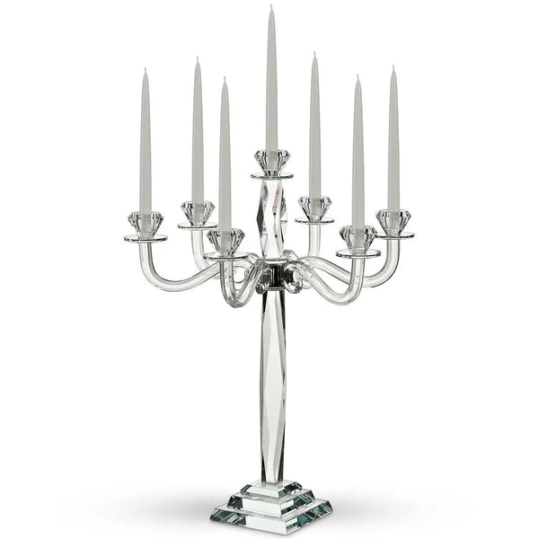 Nuah 24-inch crystal 7-branch candelabra shown with taper candles