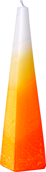 Orange sculpted pyramid Havdalah candle with wick at the apex