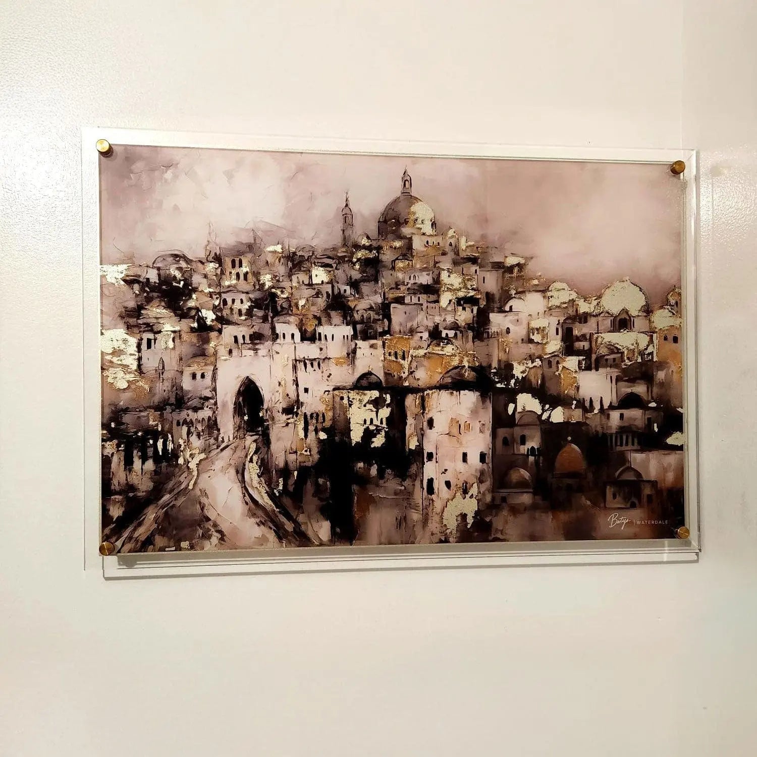 Painted by Batya Jerusalem Painting — Lucite Wall Art by Waterdale Collection — View 2 Metal Wall Art | Judaica Square Lakewo