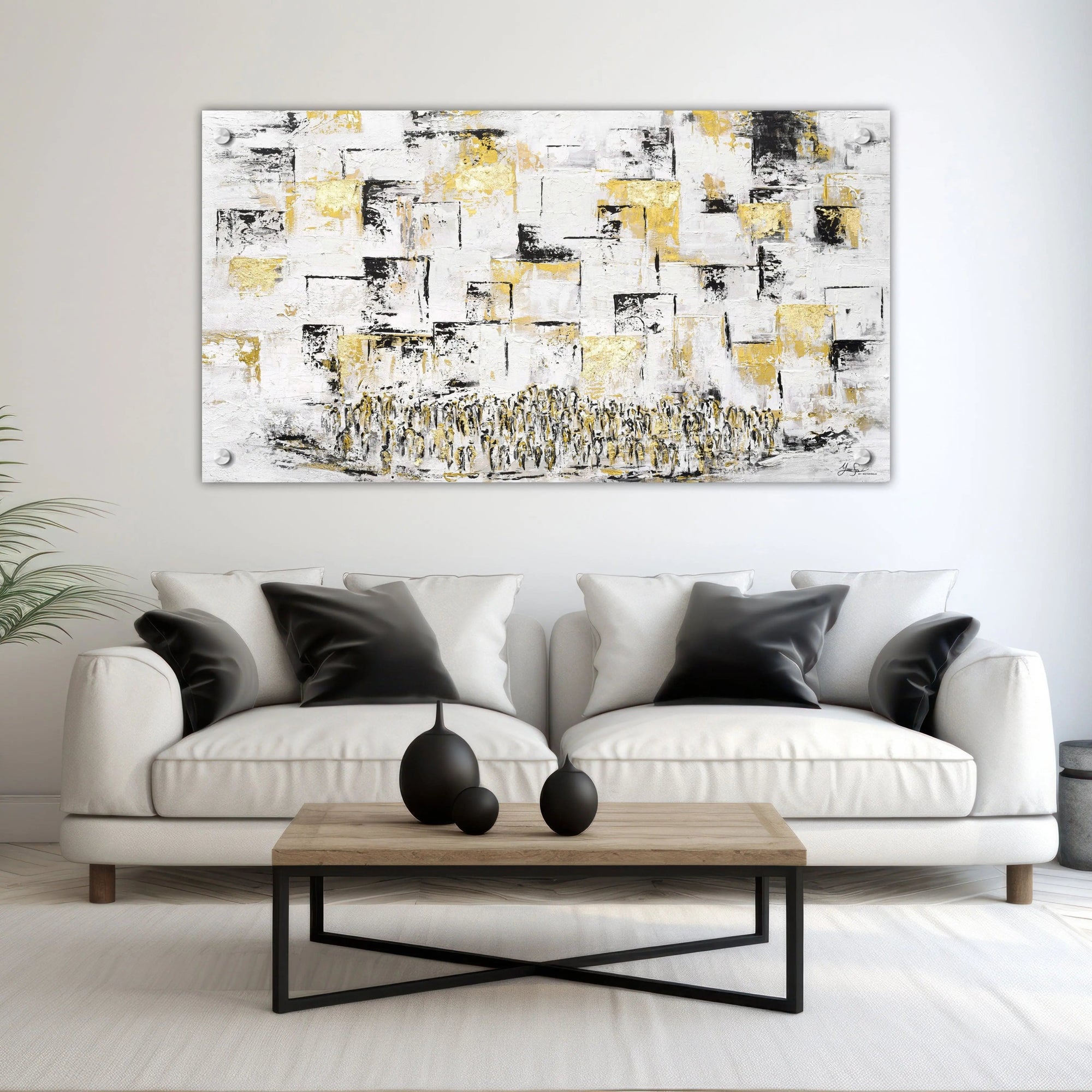 Painted Kosel in Black, Gold, and White — Lucite Wall Art by Waterdale Collection — View 2 Metal Wall Art | Judaica Square La