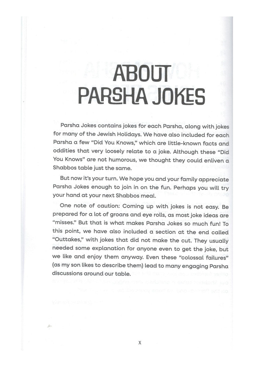 Parsha Jokes Paperback by Jay Zachter, close up of page
