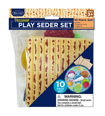 Rite Lite 10 piece plastic play Seder set with matzahs, Seder foods and printed Seder plate
