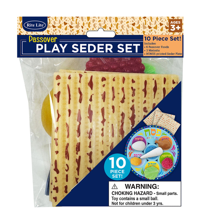 Rite Lite 10 piece plastic play Seder set with matzahs, Seder foods and printed Seder plate