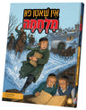 Front cover of In Shuten fun Milchama: a boy running through snow with a sefer as mounted riders with sabres pursue him, Yiddish comic by Shmuel Meir Klein