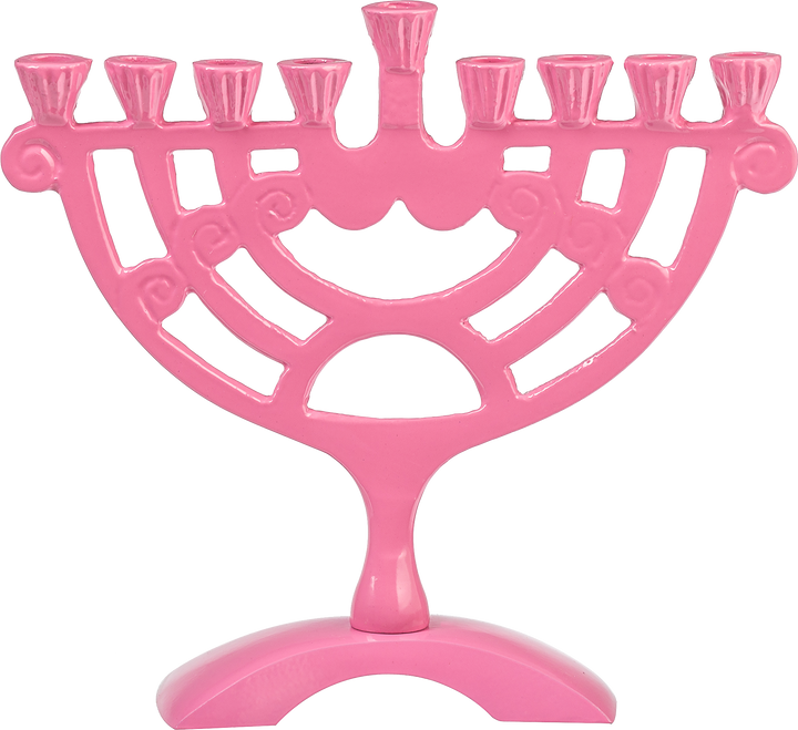 Pink colored 6 inch menorah with swirl details
