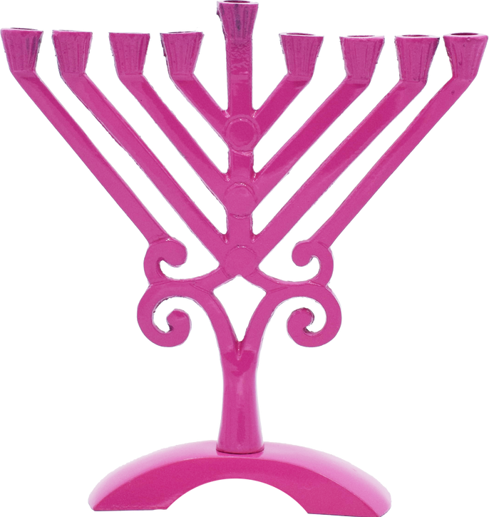Pink Rambam-style menorah with straight diagonal branches