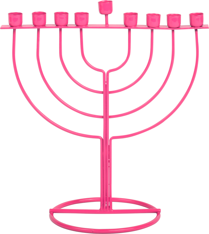 Pink wireframe menorah with rounded arms and a ring base