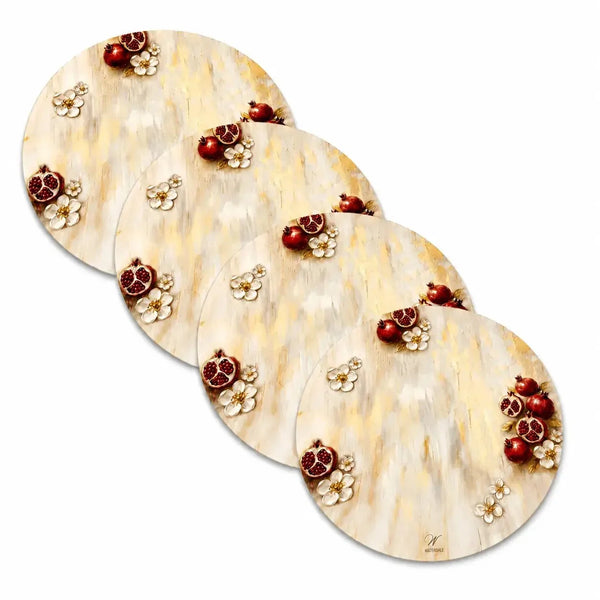 Set of four pomegranate-painted leatherette Rosh Hashanah charger plates