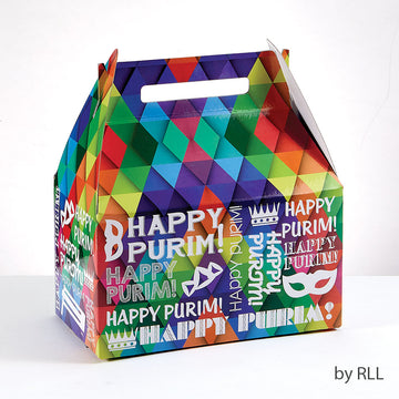 Rite Lite Large Purim Gift Box, Colorful Chipboard, 9 x 10 Inch