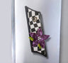Purple flower decoupage mezuzah on black and white wood
