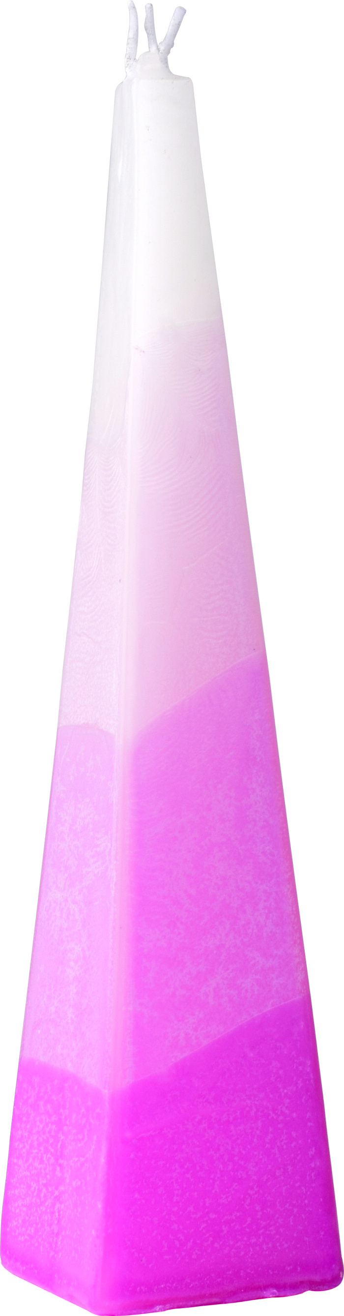 Purple sculpted pyramid Havdalah candle with wick at the apex