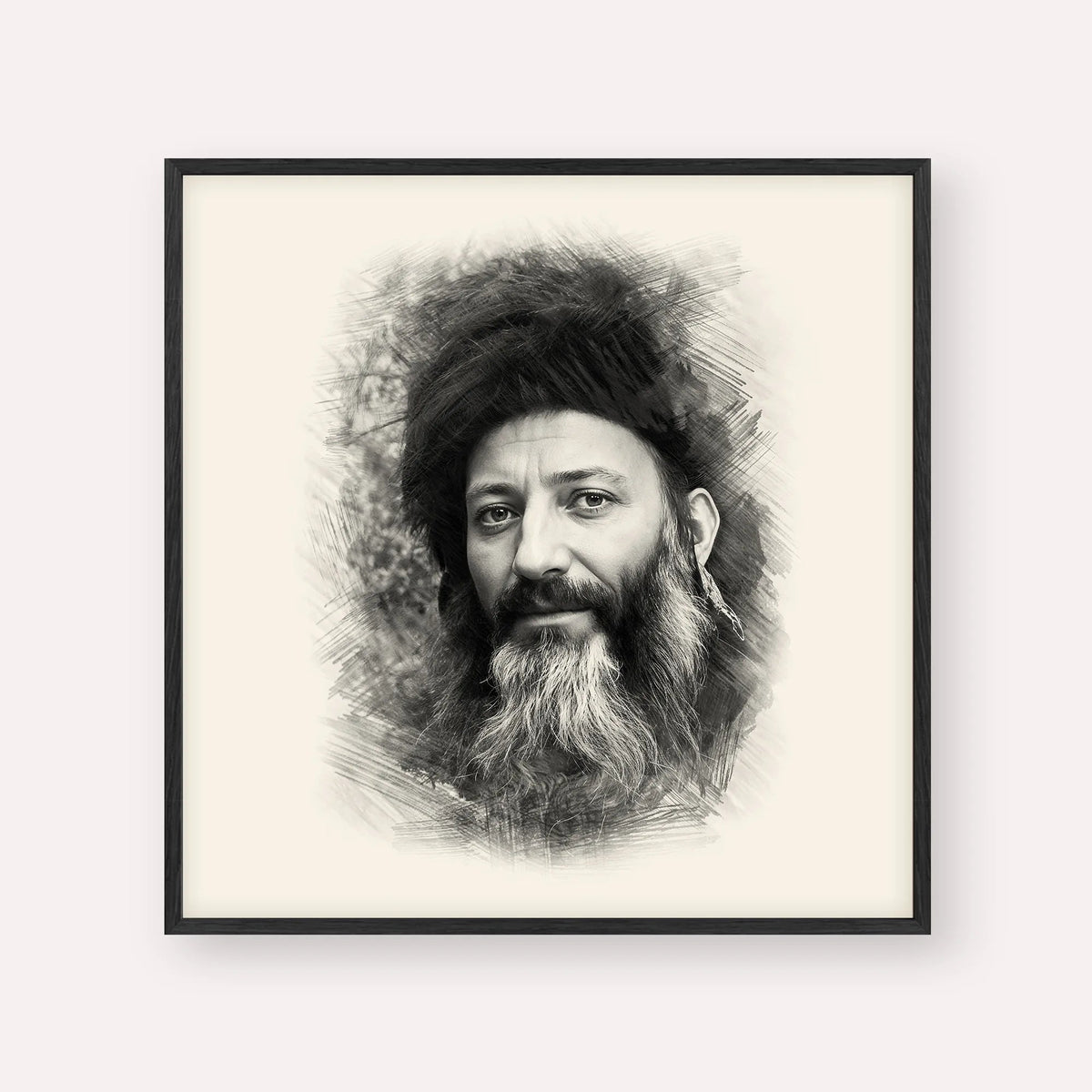 Rabbi Abraham Isaac Kook, black & white portrait with black frame; square format example