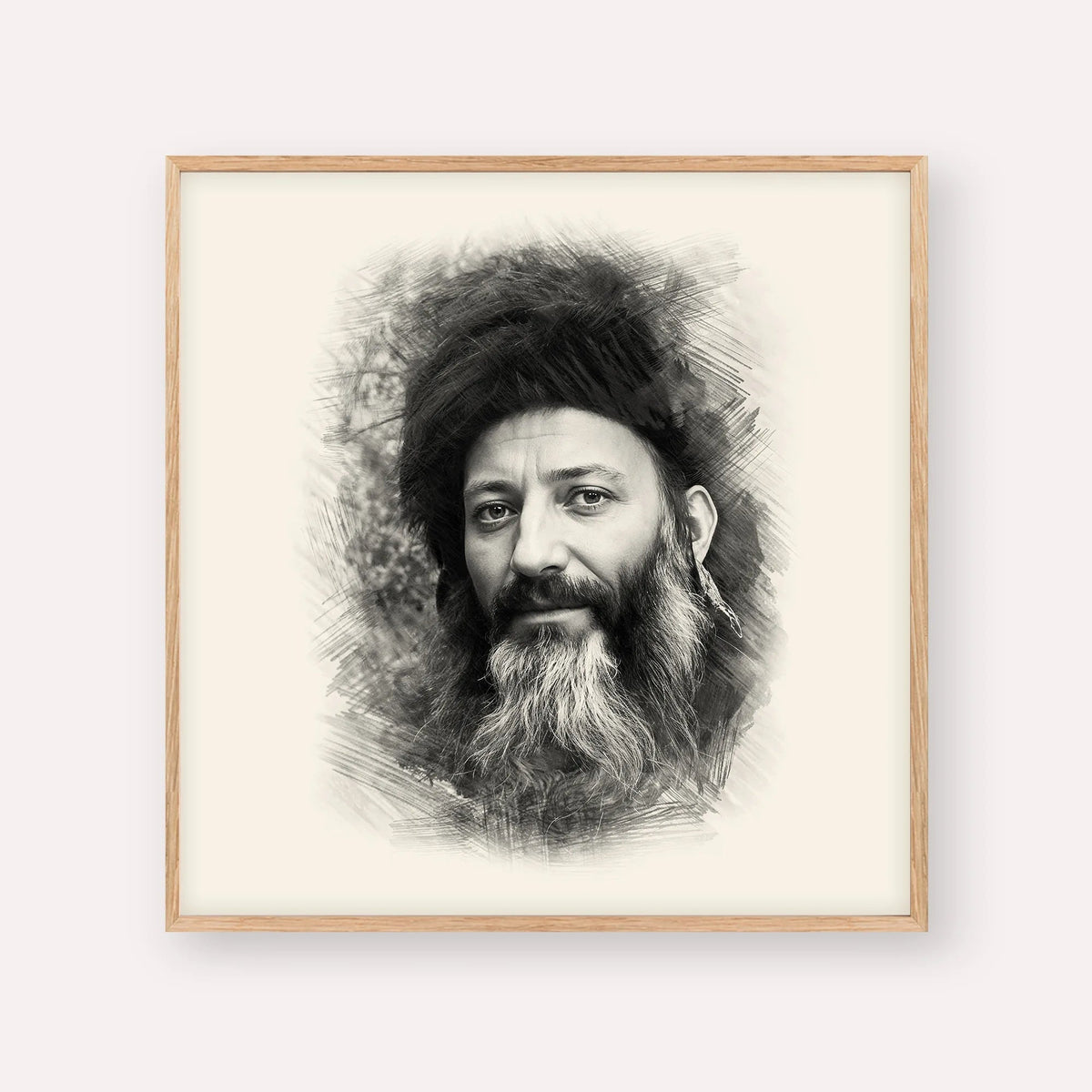 Rabbi Abraham Isaac Kook, black & white portrait with wood frame; square format example
