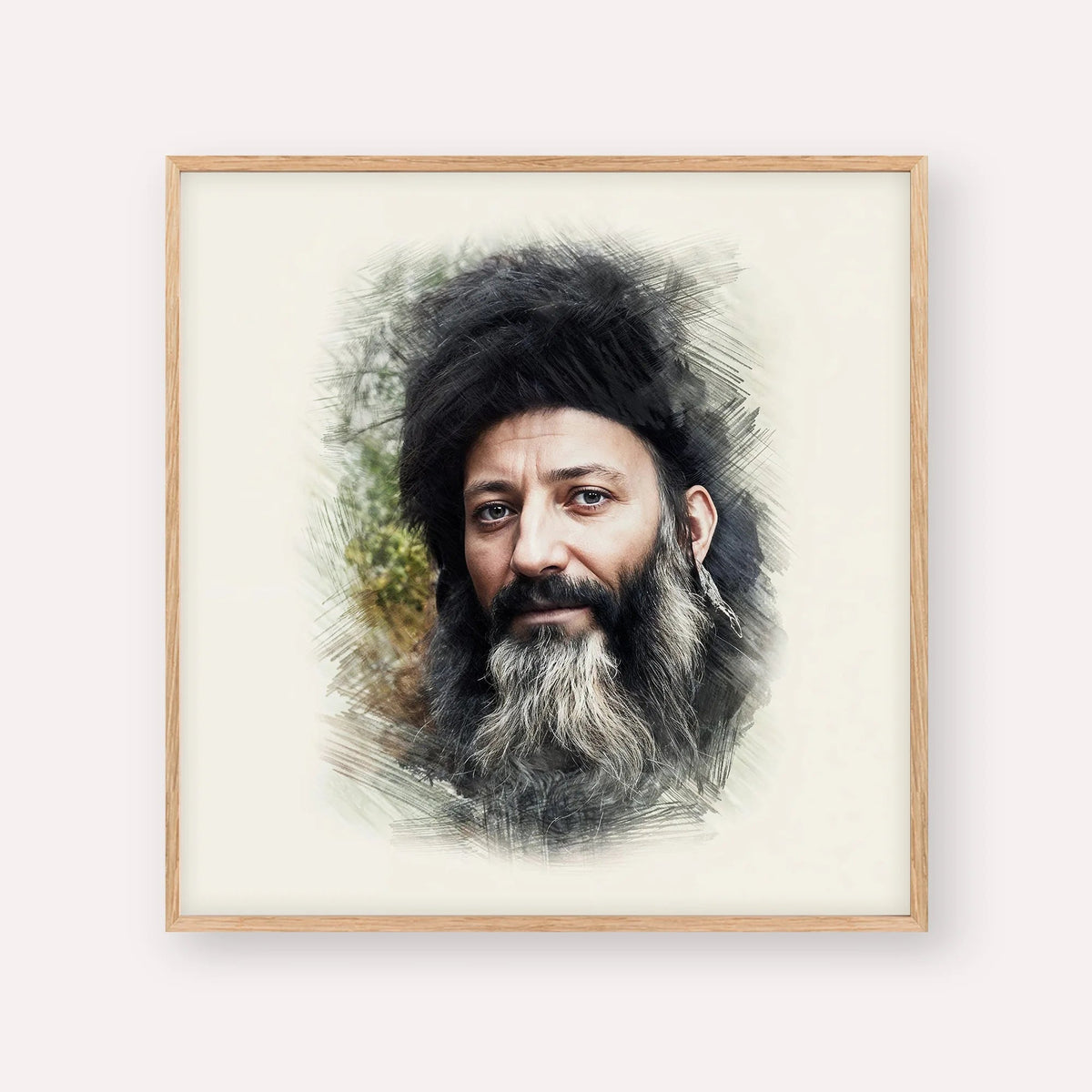 Rabbi Abraham Isaac Kook, color portrait with wood frame; square format example