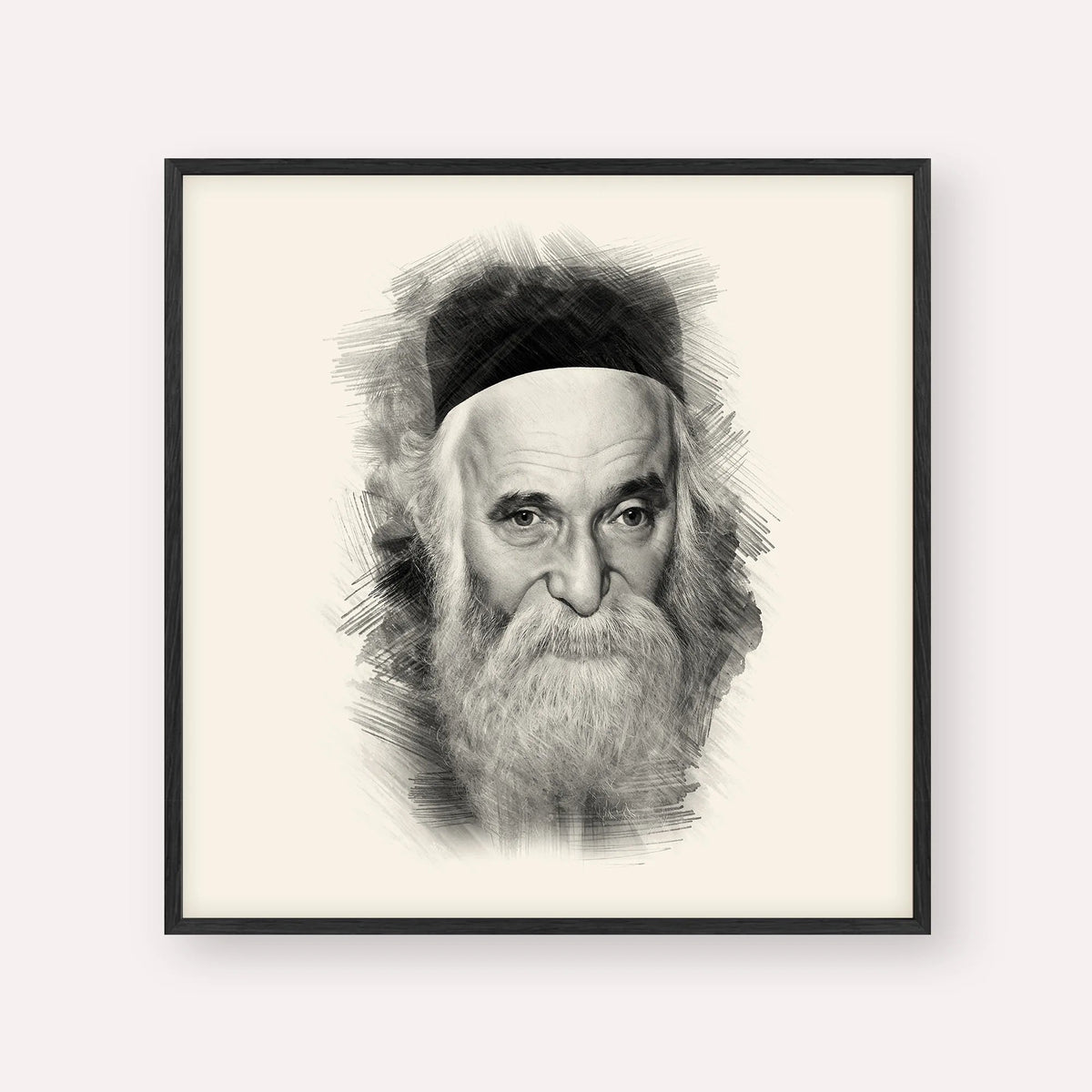 Rabbi Aharon Kotler, black & white portrait with black frame; square format example