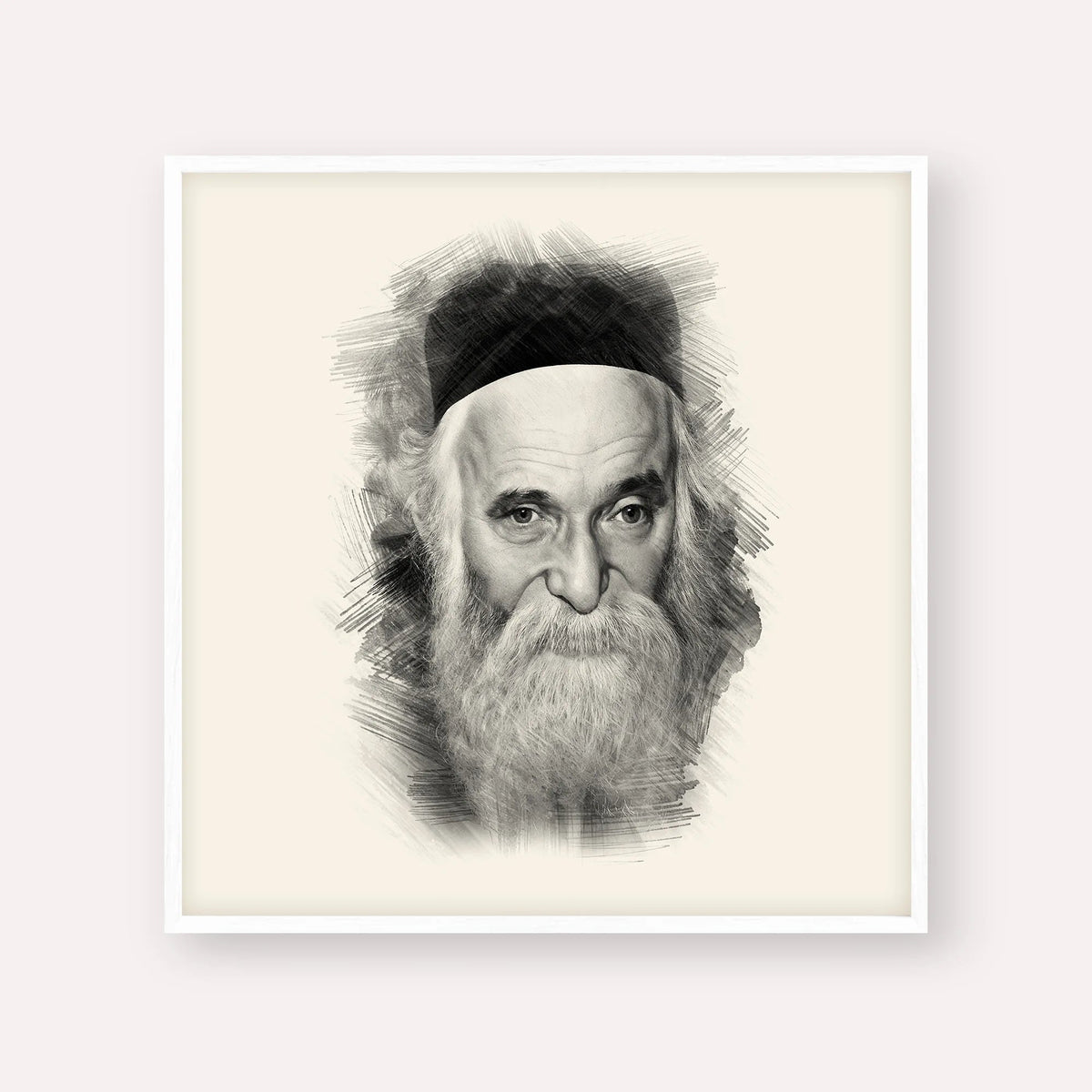 Rabbi Aharon Kotler, black & white portrait with white frame; square format example