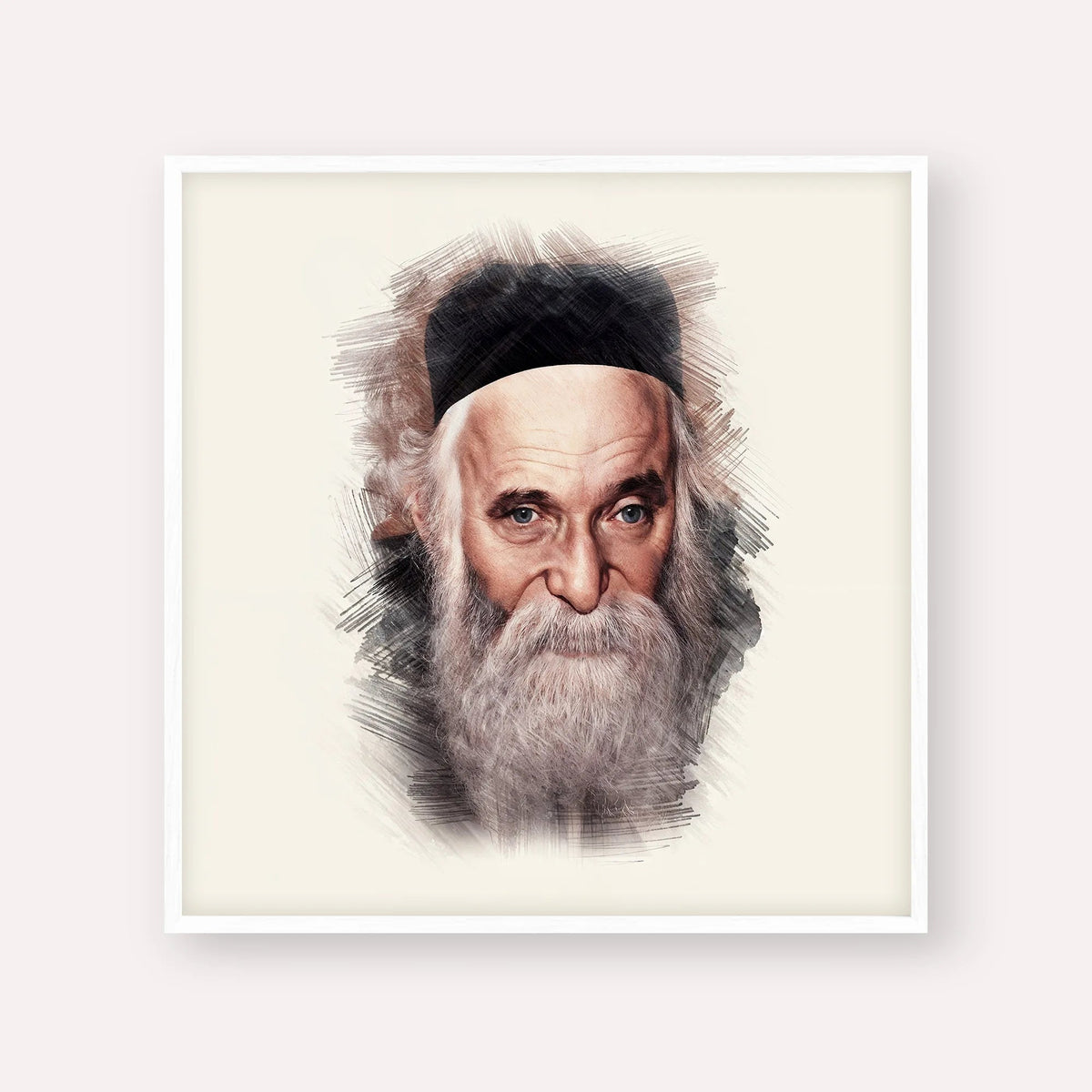 Rabbi Aharon Kotler, color portrait with white frame; square format example