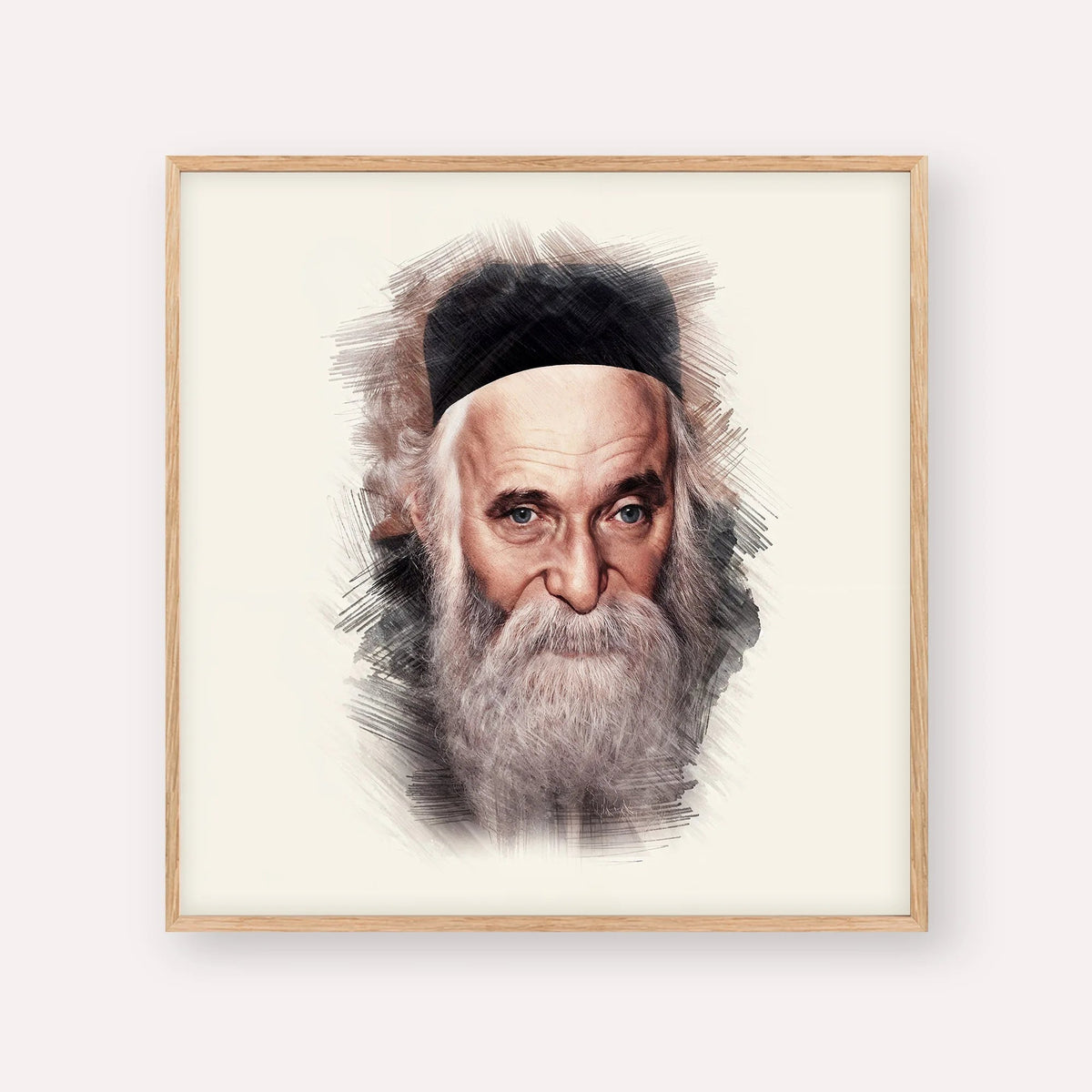 Rabbi Aharon Kotler, color portrait with wood frame; square format example